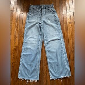 American Eagle Super high rise baggy wide leg size 4 long raw hem